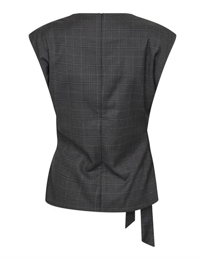 Co'Couture - EloraCC Check Pleat Top - Dark Grey 